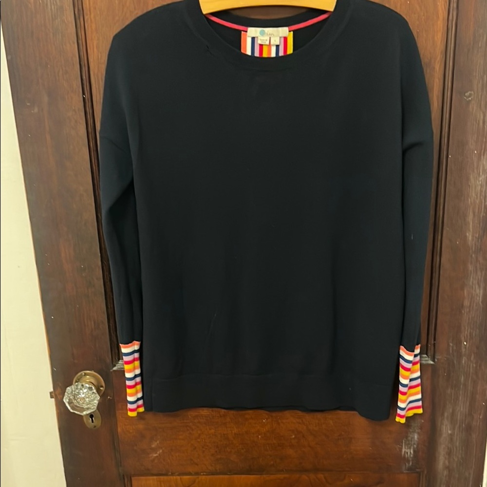 Boden Navy Blue Sweater with Colorful Striped Accents size small